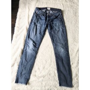 Hudson Krista ankle stretch skinny blue denim jeans Raw hem size 25
